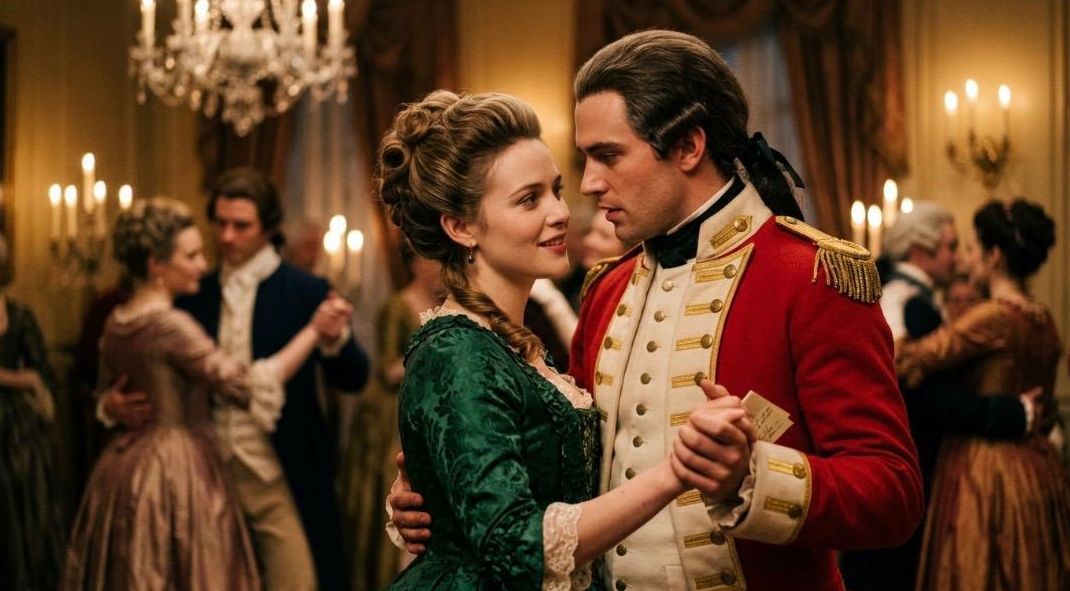 Colonial couple dancing at the ball